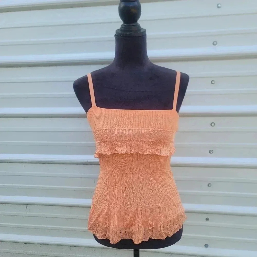Antonio Melani Women's Orange Spaghetti Strap Ruffle Pily Nylon Crop Top  Knit